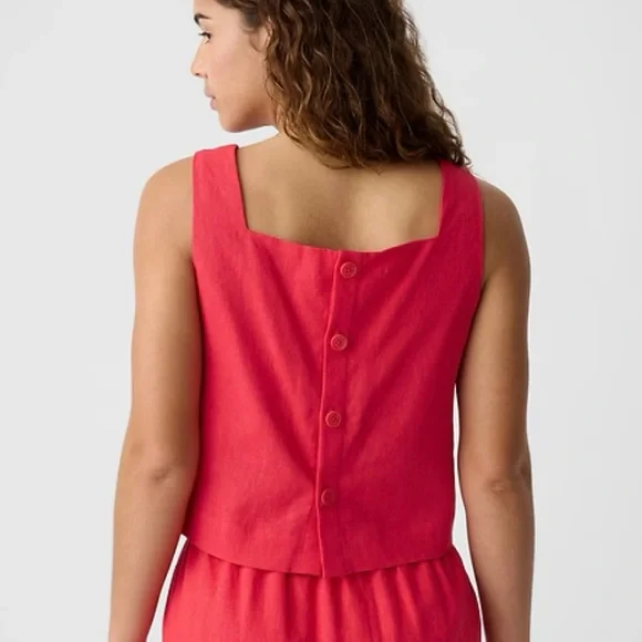 NWT Gap Red Linen Blend Sleeveless Square Neck Top - Picture 2 of 8